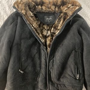 Vintage Sean John Suede Bomber Faux Fur Lined